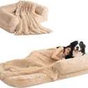 EHEYCIGA Foldable Human Dog Bed, Orthopedic Memory Foam Human Sized Dog Bed, Waterproof Pet Bed for People, Faux Fur Pet Couch for Adult, Camel, 72"x44"x11"