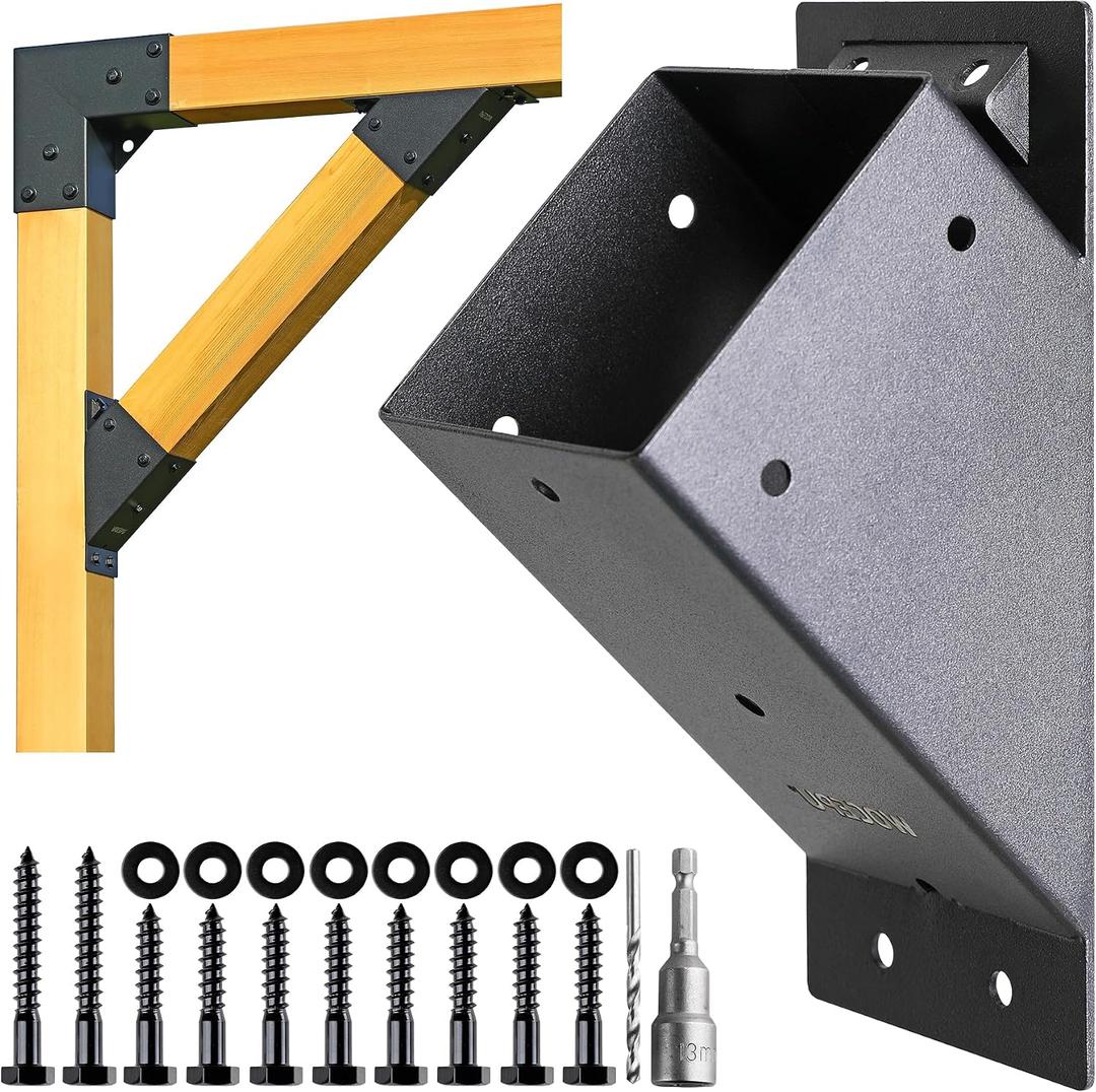 8pack 4x4 (Actual 3.5''x3.5'') Degree Angle Support Brackets, for Pergola, Gazebo, Deck Wood Frame Structures Provide Support 45 Degree Angle Bracket