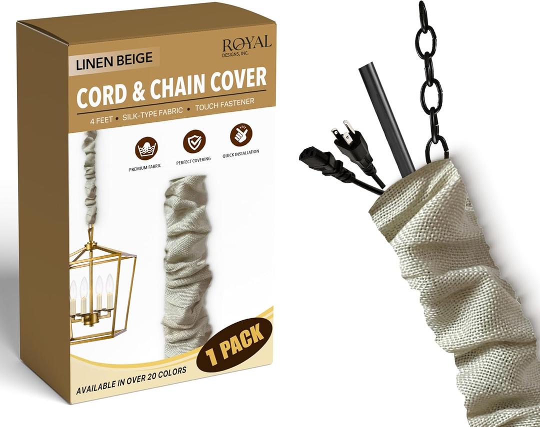 Royal Designs, Inc. CC-1-LB Beige Cord & Chain Cover 4' Linen Fabric Touch Fastener, Linen Beige