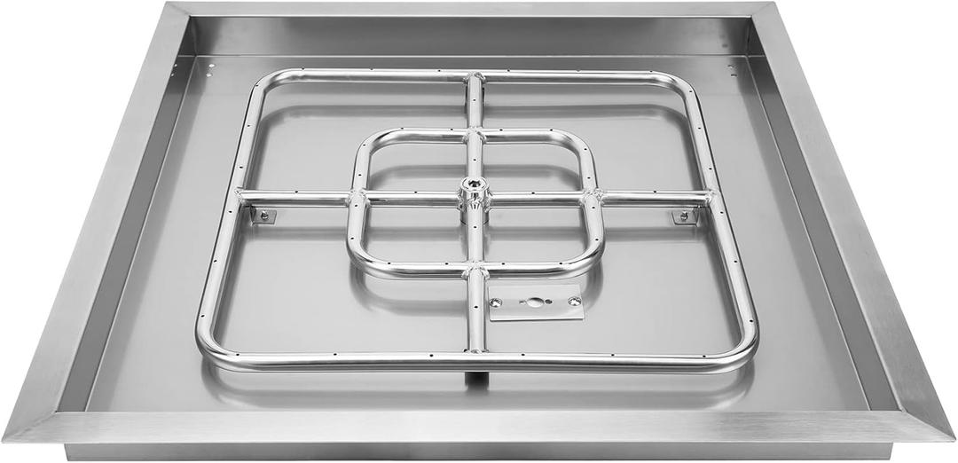 onlyfire Stainless Steel Square Fire Pit Flat Pan with Burner Ring Assembly, 24-Inch
