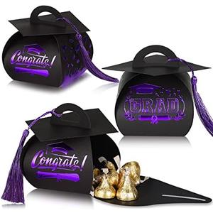 TaoBary 30 Pcs Graduation Cap Gift Boxes Graduation Decorations Class of 2025 Candy Box with Tassel for 2025 Grad Party Favors Supplies(Purple)