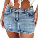 Women's Stretch Denim Bodycon Mini Skirt (Blue, S)
