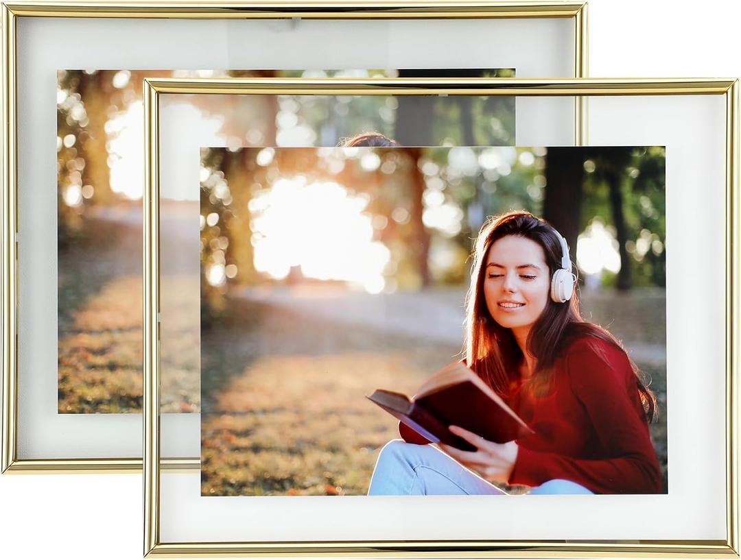 Wall Floating Frame, 8"10", Gold, 2 Set, Wall Mounting or Wall Leaning, For Photo 68, 57, 46, Classy For Mother's Day, Anniversary, Wedding, Home or Office Dcor