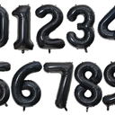 10 Pcs Number Balloons 32 Inch Black 0-9 Number Mylar Foil Balloons Silver Custom Digital Balloons for Birthday Party Engagement Graduations Anniversary Baby Shower Decor Party Supplies