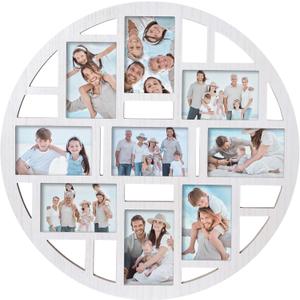 9-Opening Circular Collage Picture Frame Wall Decor  White Round Multi Photo Frame for 4x6 Pictures, Modern Hanging Wall Art for Living Room, Bedroom, or Hallway  22.05 x 22.05 Inch