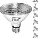 Par30 75W Short Neck Halogen Flood Light Bulbs, E26 Medium Base, 2700K Warm Lighting, 120V, Long Lasting Life High Output Reflector Flood Lights 6PCS