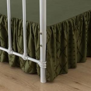Bed Skirt King Size Ruffled Bed Skirt with Split Corners, 18 Inch Drop Dust Ruffle Bed Skirts with Platform, Boho Tufted Shabby Chic King Size Bed Skirts, Olive Green