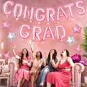Pink Congrats Grad Balloons,16 Inch Congrats Grad Banner Balloons with 6pcs Pink and Silver Star Balloons with Ribbon for Graduate Party,Graduation Decorations Class of 2026