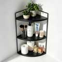 Corner Bathroom Countertop Organizer, 3-Tier Corner Shelf for Vanity & Bathroom Counter, Rustic Wood Standing Rack for Cosmetics & Skincare, Space Saving Storage for Toiletries, Sturdy Metal, Black, 11.7 inches x 7.5 inches x 17.3 inches