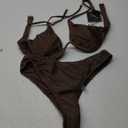 ZAFUL Womens Bikini Set Underwire Ribbed Back Clasp Swimsuit High Cut Sexy Two Piece Bathing Suit Deep Coffee , Size L
