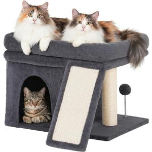 Aechonow Cat Tree for Large Cat, Cat Tower with Large Perch for Adult Cats, 20 * 16.5 Inch Big Platform for Indoor with Super Cozy Soft Mat, Large Condo with Nature Sisal Post, Gray