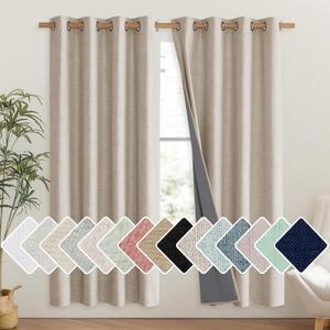 NICETOWN Oatmeal Bedroom Full Blackout Linen Curtain Panels Set of 2, 52" by 72", Thick Insulated Classic Grommet Blackout Draperies with White Thermal Insulated Liner for Windows