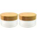2 Pack 100g/3.4oz Cosmetic Containers Frosted Glass Jar Empty Sample Jars with Bamboo Lids for Cream Lotion Lip Balm Makeup