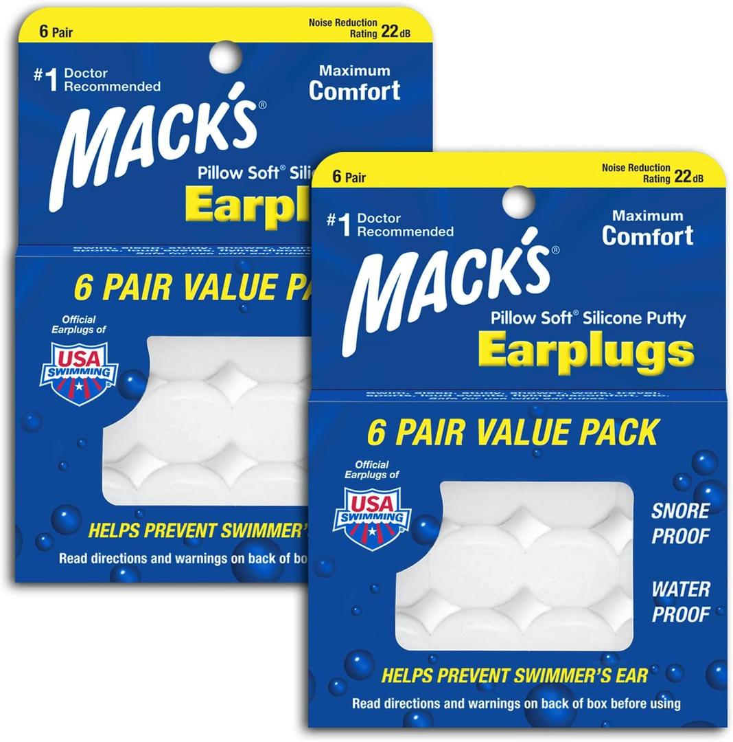 Mack's Pillow Soft Silicone Earplugs, Value Pack - The Original Moldable Silicone Putty Ear Plugs for Sleeping, Snoring, Swimming, Travel, Concerts and Studying, 6 Pair (Pack of 2) (White)