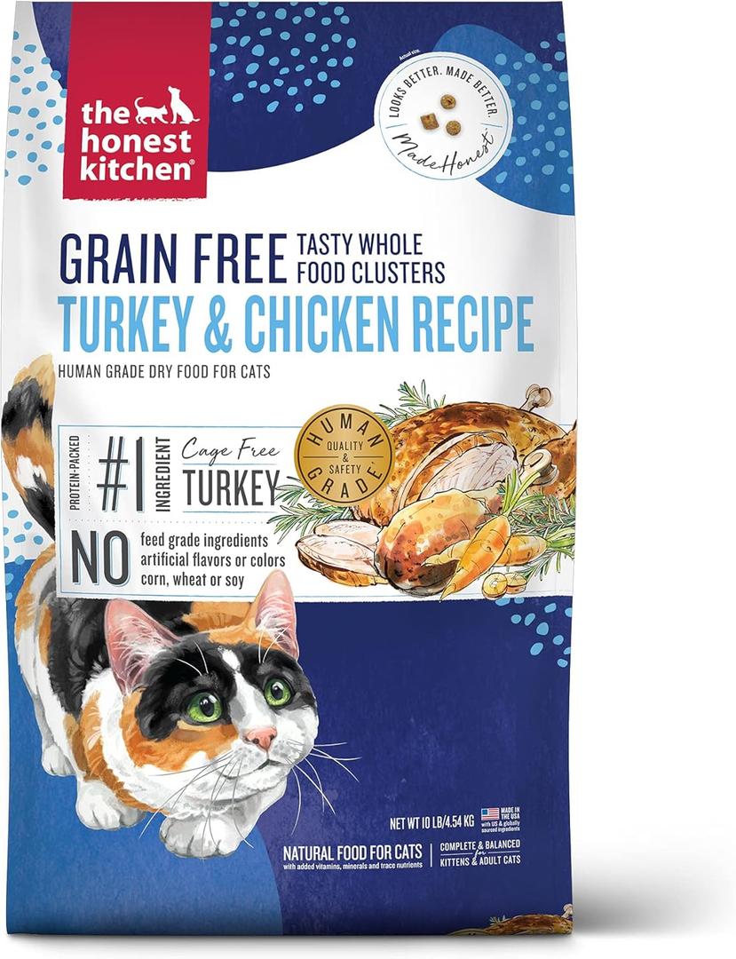 The Honest Kitchen Whole Food Clusters Grain Free Turkey & Chicken Dry Cat Food, 10 lb Bag, Best By 11/03/2025