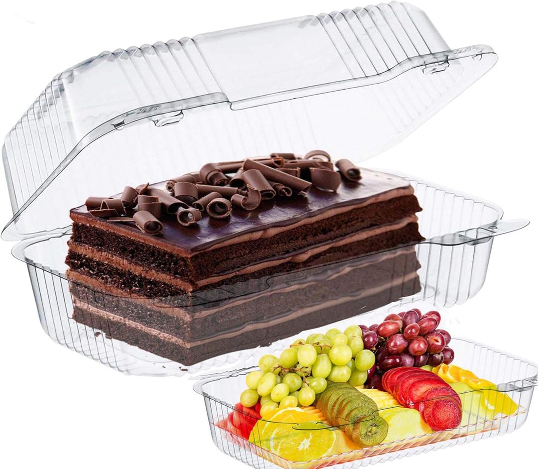Bakers Pantry cake roll container Clear Hinged Lid disposable 9" x 5 great for Loaf Deep Cookies plastic containers disposable donut cookie sandwich clamshell containers for food (Pack of 50)