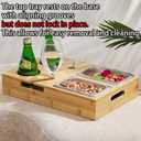 Bamboo Couch Cup Holder Tray with 2 Stainless Steel Snack Bowls - Large Sofa Caddy Organizer (15.5" x 9.8") with Wine Glass Slots & Handles - Portable Bed & Couch Food Server for Movie Night