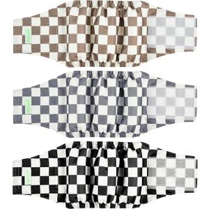 wegreeco Washable Male Dog Belly Band (Stylish Pattern)- Pack of 3 - Washable Male Dog Belly Wrap, Dog Diapers Male (Black, Grey, Dark Coffee Checkerboard, Large)