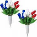 Thiccywoov 2 Sets Memorial Day Flowers for Cemetery Artificial Patriotic Cemetery Flowers for Grave Red White Blue Tulips with Vase for Independence Day Veterans Grave