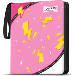 Trading Card Binder 9 Pocket, Card Binder 900 Pockets, Card Book Holder Cards with 50 Removable Sleeves,3-Ring Zip Design MTG/TCG/Sport Collectible Trading Card Albums Gifts for Boys and Girls (Pink) (Large)