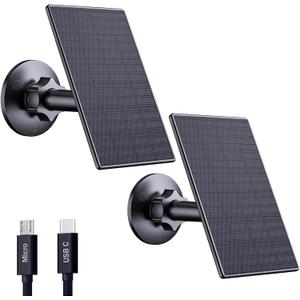 2W Solar Panel for Security Cameras with USB and USB-C Port, 2 Pack