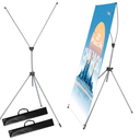 2 Pack X Frame Banner Stand Fits Any Banner Adjustable Size 23"X63" to 32"X78" with Portable Retractable Carrying Bag, Customize Stand for Trade Show Exhibition Market and Store Display,Silver