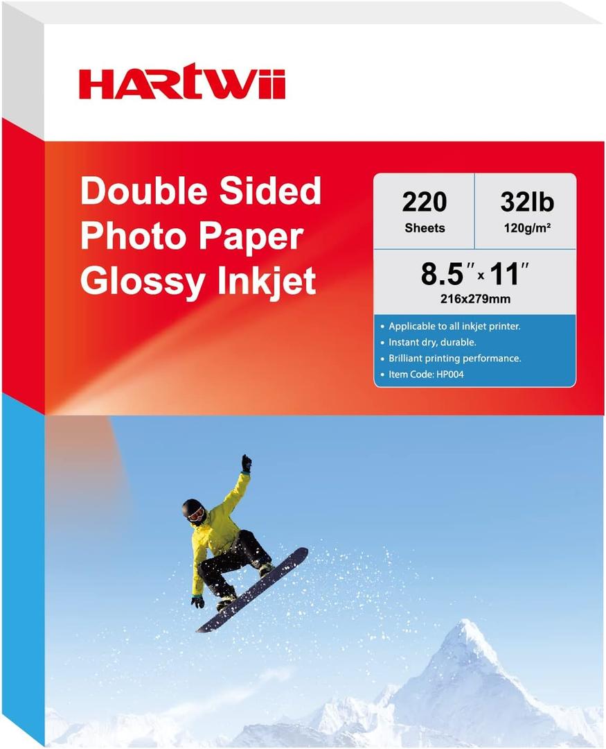 220 Pack Double Sided Photo Paper Glossy Inkjet 8.5x11 32lb 120gsm A4 Letter Size for All Dye Ink Printers for Custom Chip Bag Party Favors, Brochure Paper, Flyers Paper