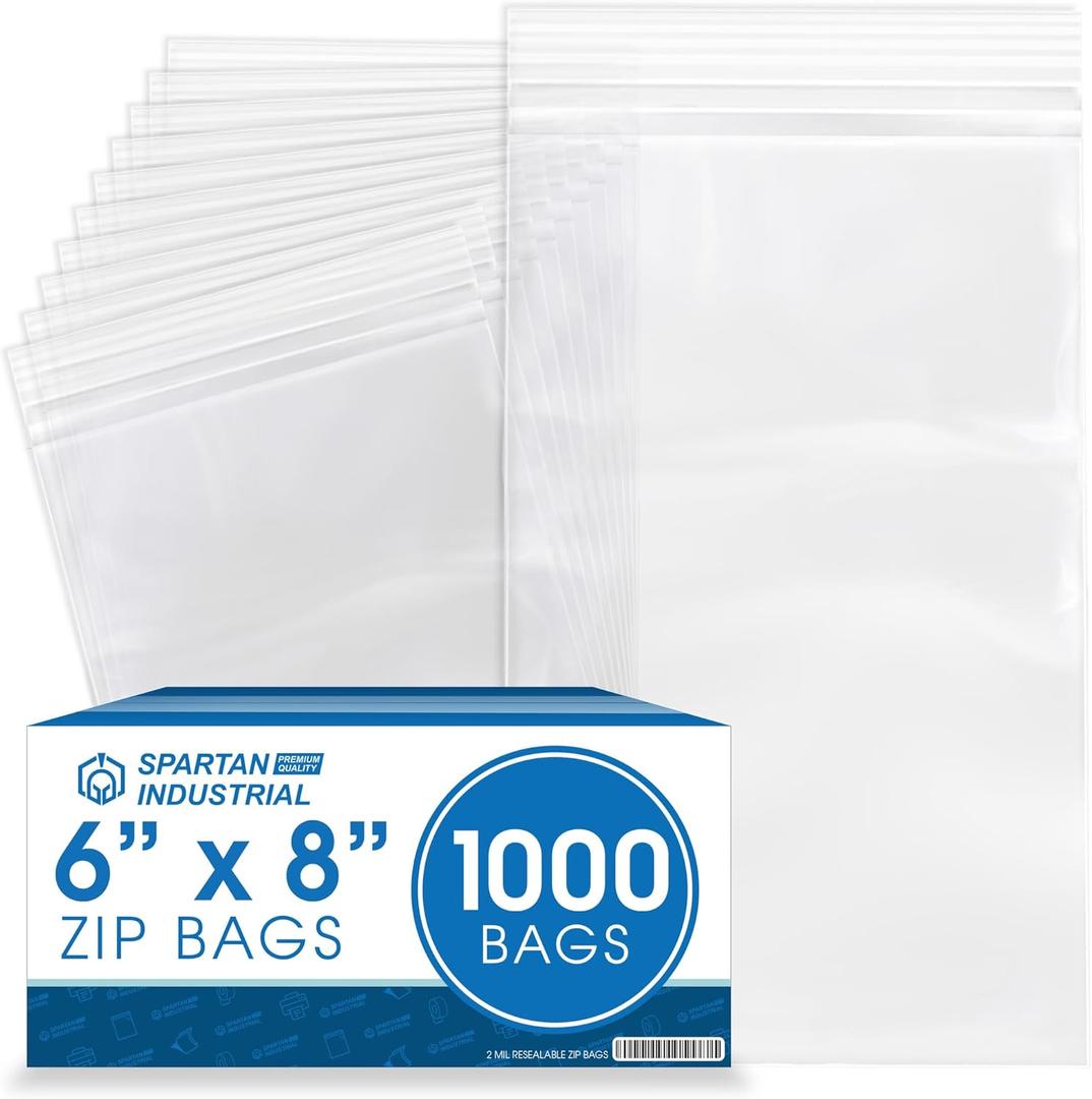 Spartan Industrial - 6 X 8 (1000 Count) 2 Mil Clear Reclosable Zip Plastic Poly Bags with Resealable Lock Seal Zipper