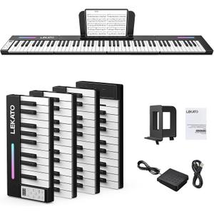 LEKATO Portable Piano Keyboard, 4 pcs Magnetic Electric Piano with Up to 88 Keys, 128 Tones, 128 Rhythm, 21 Demo, Split, Dual Tone, Record, Bluetooth MIDI, Headphone Jack, for Beginners Home Travel