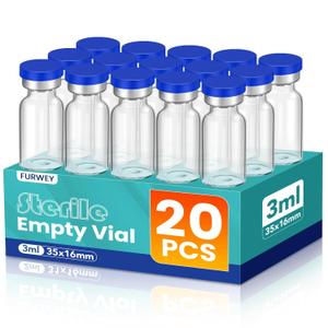 3ml Sterile Vials with Self Healing Injection Port and Sealing Cap, Glass Sterile Vials for Injections 20 Pack Empty Vial, No Liquid