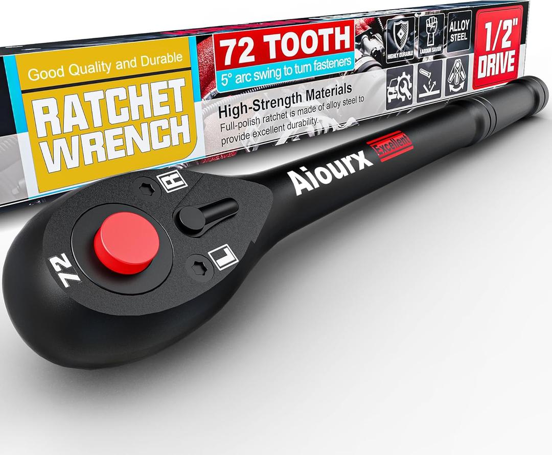 1/2" Drive Ratchet, 72-Tooth Ratchet Handle, 11 Inch Quick Release Reversible Socket Wrench, CR-V Steel, Mechanical Maintenance, Automobile and Motorcycle Repair