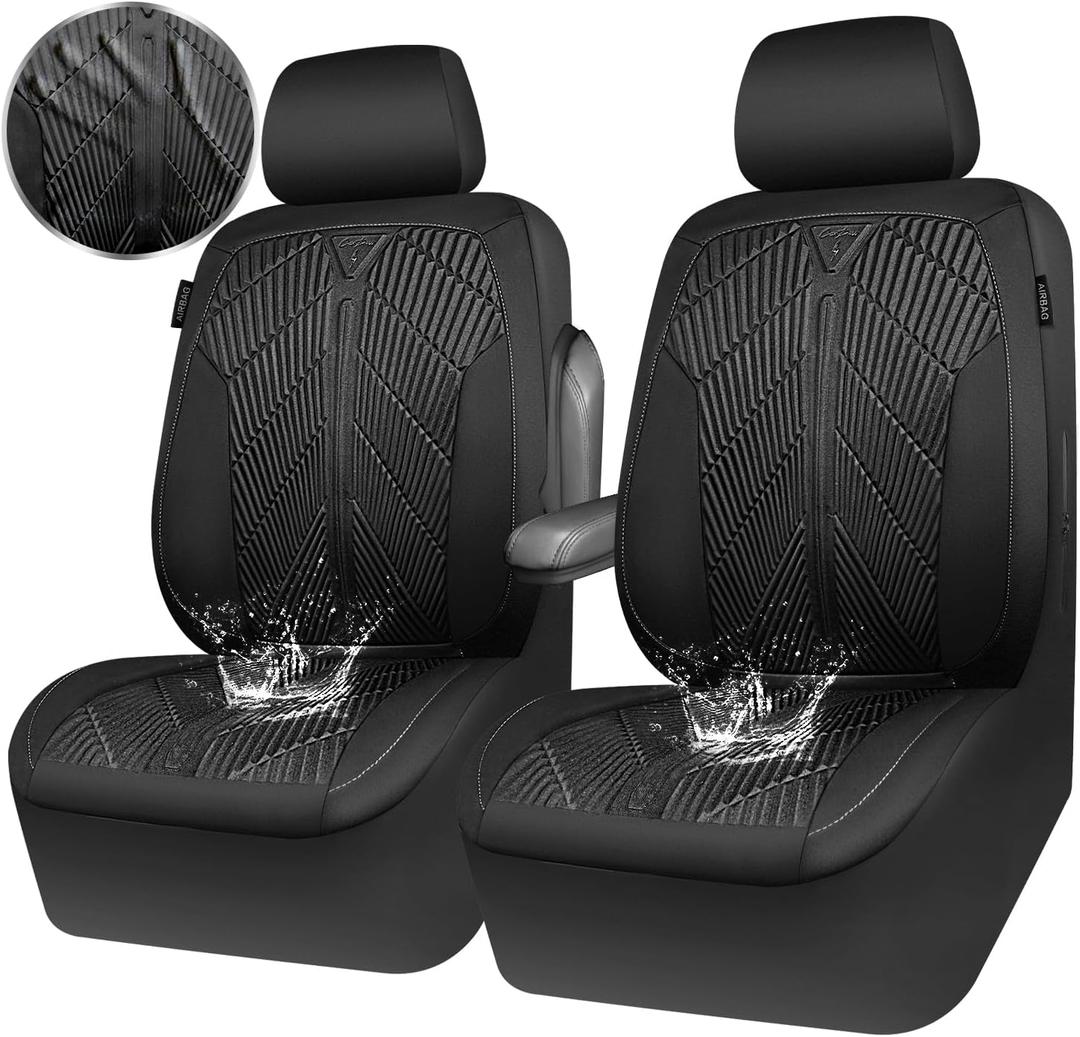CAR PASS Waterproof Car seat Covers Front Seats Covers Neoprene Wetsuit, All-Weather Non-Slip Durable, Universal Fit for SUV Sedans Trucks Vans Automotive, Armrest Airbag Compatible, Emboss 2 Black