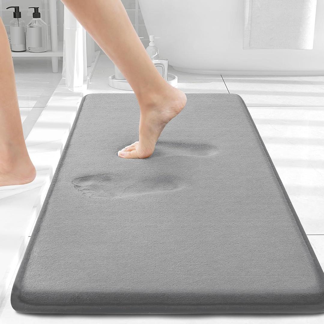 Smiry Memory Foam Bath Mat 30x20, Extra Soft and Absorbent Bathroom Mats, Non Slip Washable Carpet for Floor, Shower and Tub, Grey Smiry Memory Foam Bath Mat 30x20, Extra Soft and Absorbent Bathroom Mats, Non Slip Washable Carpet for Floor, Shower and Tub, Grey