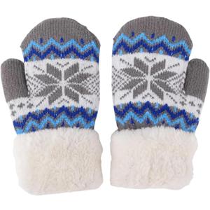 Kids Winter Warm Knit Mittens-Double Layer Thickn Outdoor Gloves Soft Stretchy Snowflakes Gloves for Boys Girls 5-10Y (3-7Years, Grey)