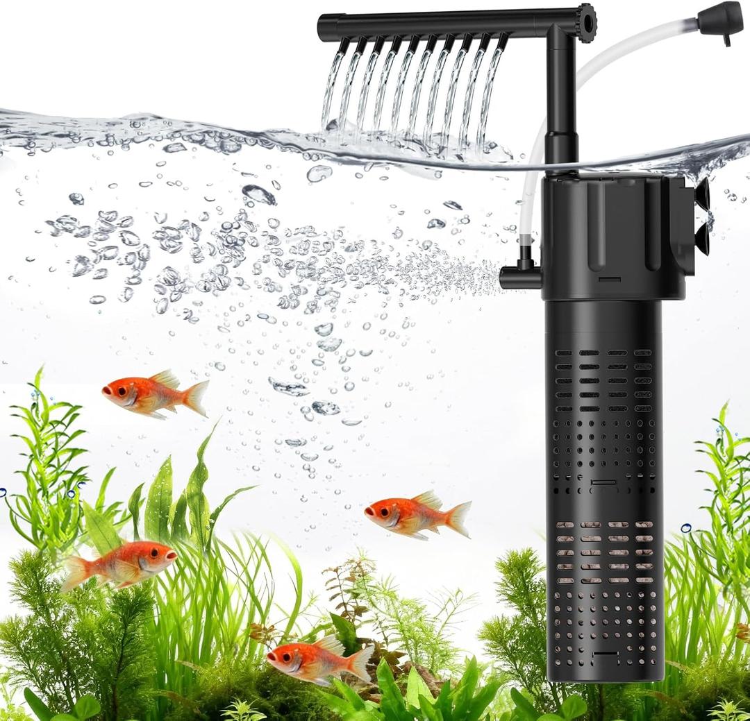 hygger Internal Aquarium Filter, 5-in-1 Submersible Fish Tank Filter, Adjustable Wave Maker & Air Bubbler, Quiet Turtle Tank Filter for 5-15 Gallon Freshwater Saltwater, 80GPH, 5W