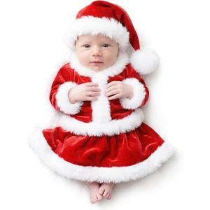 ForBaysy Newborn Baby Christmas Photo Props Outfit Infant Boys Girl Photoshoot Costume Red jumpsuit With Xmas Hat, One Size