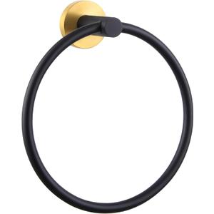 APLusee Black Gold Towel Ring for Bathroom Wall, Stainless Steel Hand Towel Holder, Wall Mounted