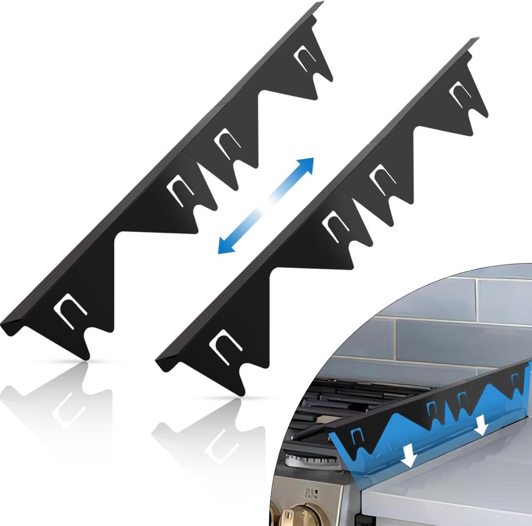 Stainless Steel Stove Gap Covers (2 Pack), Stove Gap Filler, Stove Counter Gap Guards for Kitchen, Range Trim Kit, Easy Clean with Heat Resistant, Adjustable Length 13.8 to 27.6, Width 0.79" (Black)
