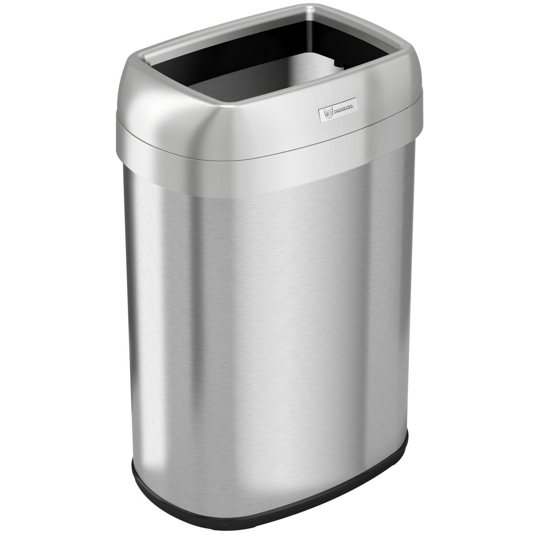 13 Gallon / 49L Stainless Steel Oval Open Top Trash Can with Dual Odor Filters – Sleek, Durable Design for Restaurant, Office, Hotel, Store, Business