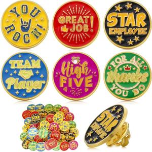 Zeyune 48 Pcs Recognition Pins Employee of The Month Lapel Pin 3/4 Inch Employee Appreciation Pins Team Gift for Award Employees Staff Bulk(Reward Style)