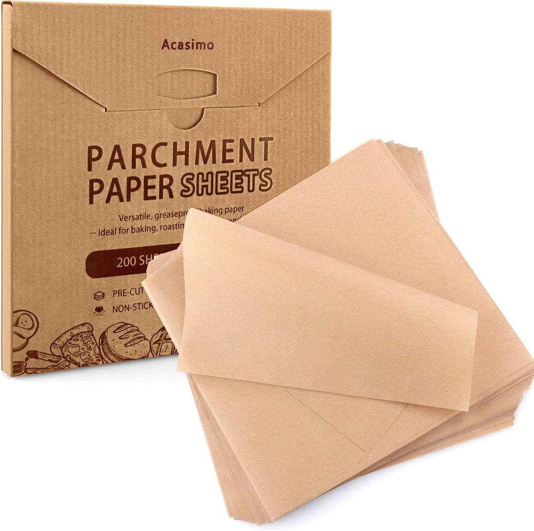 200PCS Parchment Paper Sheets, 10x10in, Squares Baking Paper for Baking, Air Fryer, Steaming, Grilling, Roasting, Wrapping, Precut Non-Stick Square Pan Liners, Oven Paper for Bread (Brown, 10x10 in)