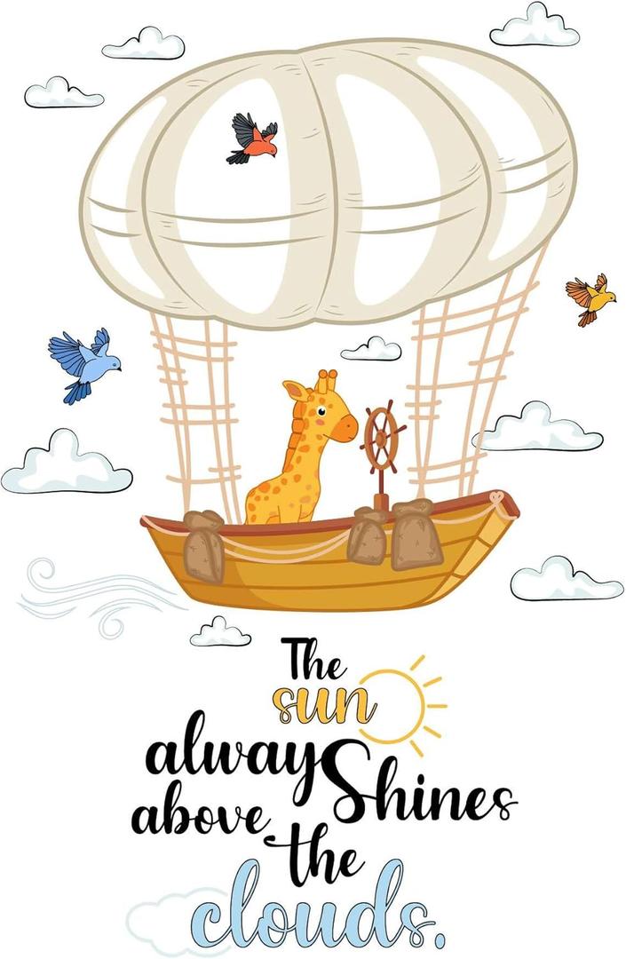Cute Hot Air Balloon Wall Decal The Sun Always Shines Inspirational Quote with Cute Giraffe Flying Size: 21 Inch X 30 Inch