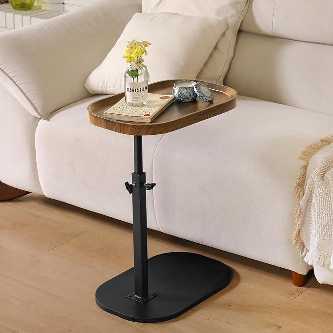 Eansstofars 360° Swivel TV Dinner Tray Table for Living Room and Bedroom, Adjustable Height C Shaped End Table for Couch, Couch Tables That Slide Under, C Shaped Side Table for Sofa, Bed,Snack