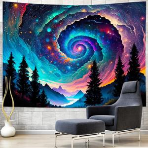 Amhokhui Galaxy Space Tapestry Colorful Starry Sky Tapestry Trippy Mountain Tapestries Misty Forest Tapestries Fantasy Landscape Wall Hanging Decor for Home (59.1L" x 51.2W")