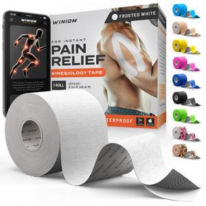 Kinesiology Tape - Waterproof Athletic Sports Tape for Knee, Shoulder, Arm & Back Support | 3-5 Day Adhesion, Hypoallergenic & Latex-Free + Taping Guide (Uncut, 2"x16.4ft Roll, Frosted White)