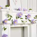 EASY JOY Crepe Paper Flowers Banner White Purple Spring Flower Garland Hanging Paper Florid Garland Leaves Banner for Spring Birthday Wedding Home Decorations