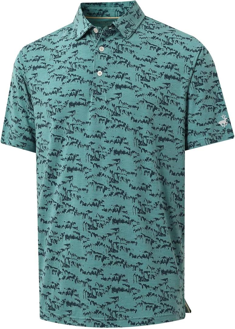 Mens Golf Shirts Short Sleeve Moisture Wicking Dry Fit Print Performance Athletic Casual Golf Polo Shirts for Men (XXXL)