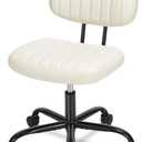 Office Chair, Swivel Rolling PU Leather Vanity Chair with Back Lumbar Support Height Adjustable Computer Chair, Small Desk Chair for Home Office (Beige White)