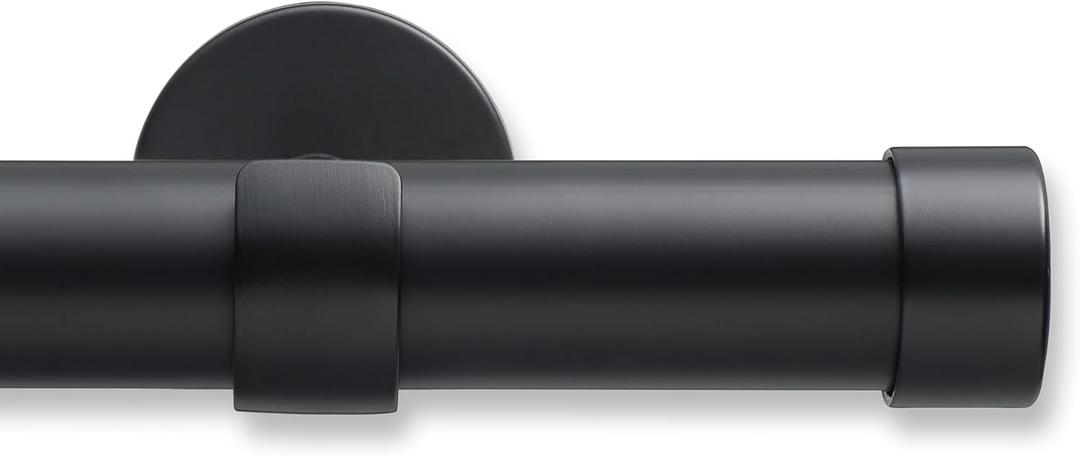 MODE Cambria Designer Series - Premium 12 foot Custom Curtain Rod - 1-1/8 inch Large Diameter - Non-Adjustable for a Seamless Look - Premium Designer Brackets and End Caps - Satin Black Finish
