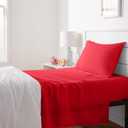 Amazon Basics Kid's Soft, Breathable, Machine Washable Microfiber 3-Piece Sheet Set with Pillowcase, Twin, Red, Solid